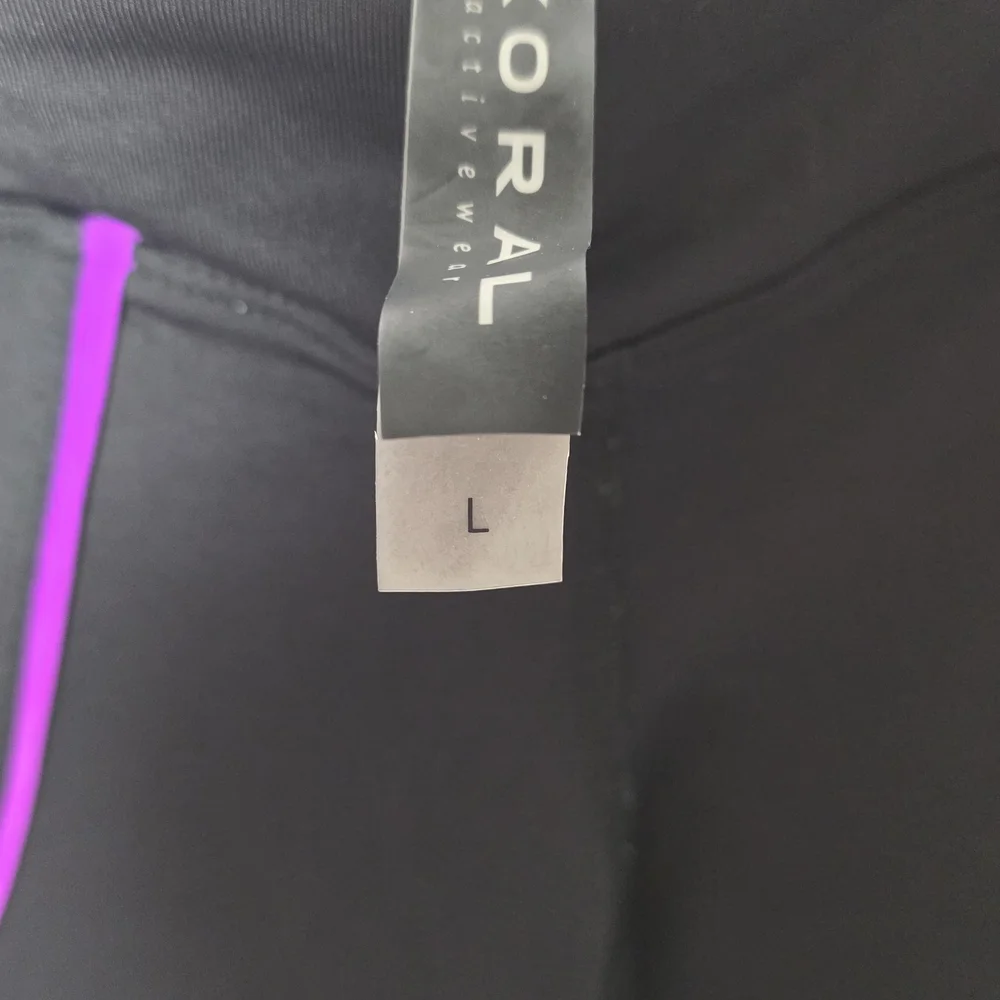 Koral High Rise Leggings Black Purple Trim Performance Activewear Yoga Gym L - Picture 5 of 6